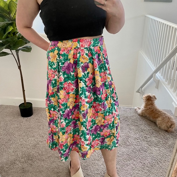 Vintage Floral Midi Maxi Chic Hipster Hippie Artsy Boho Bohemian Festival Skirt - Picture 1 of 6